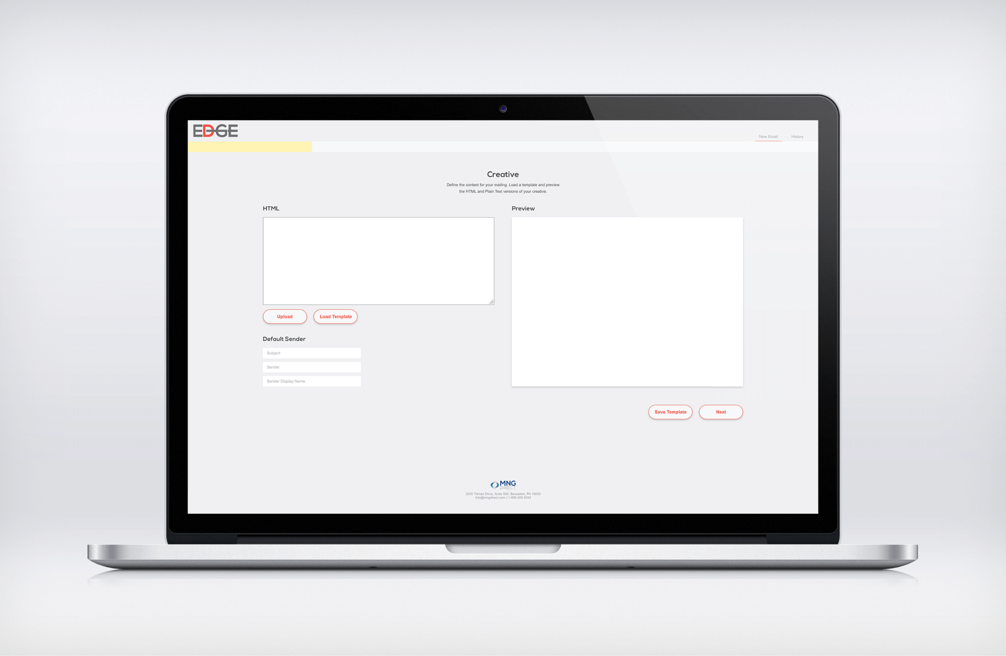 Mockup of a screen where you create the email on the Email Edge platform.